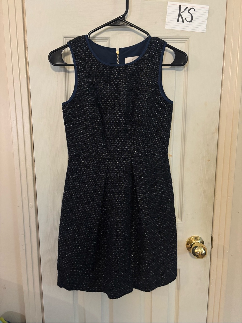 LOFT Navy Textured Sleeveless A-Line Dress
